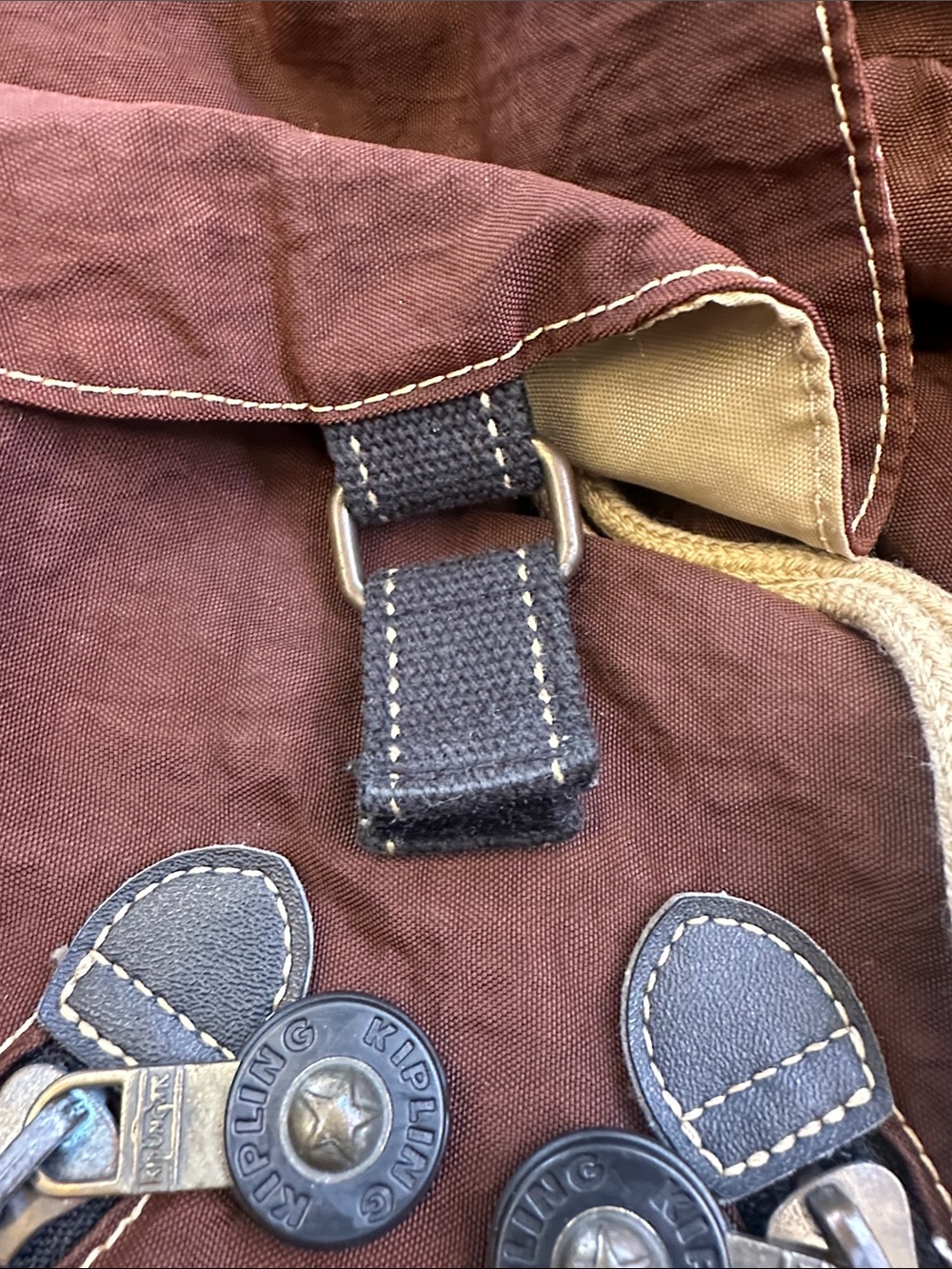 Kipling medium Brown Drawstring Backpack with Front Patch - Picture 6 of 10